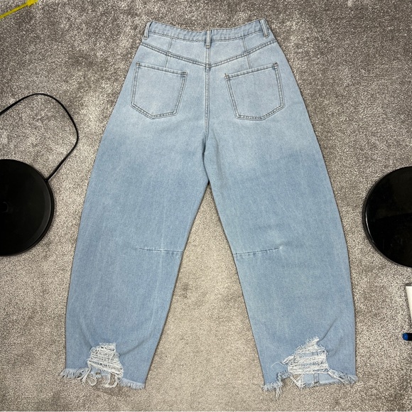 Unbranded barrel legged blue Jeans High Waist Distressed - Picture 5 of 10